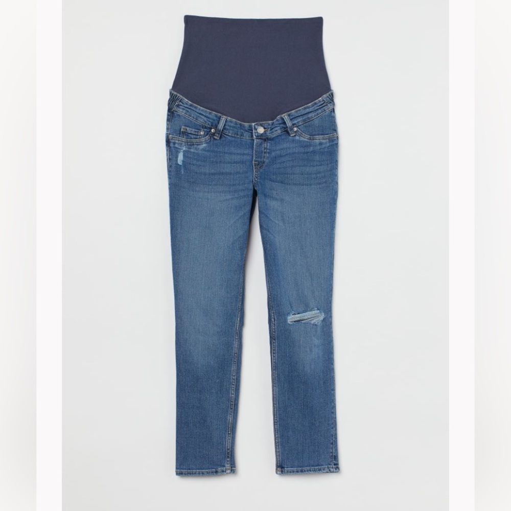 HM maternity mom jean distressed straight leg cotton jeans size small